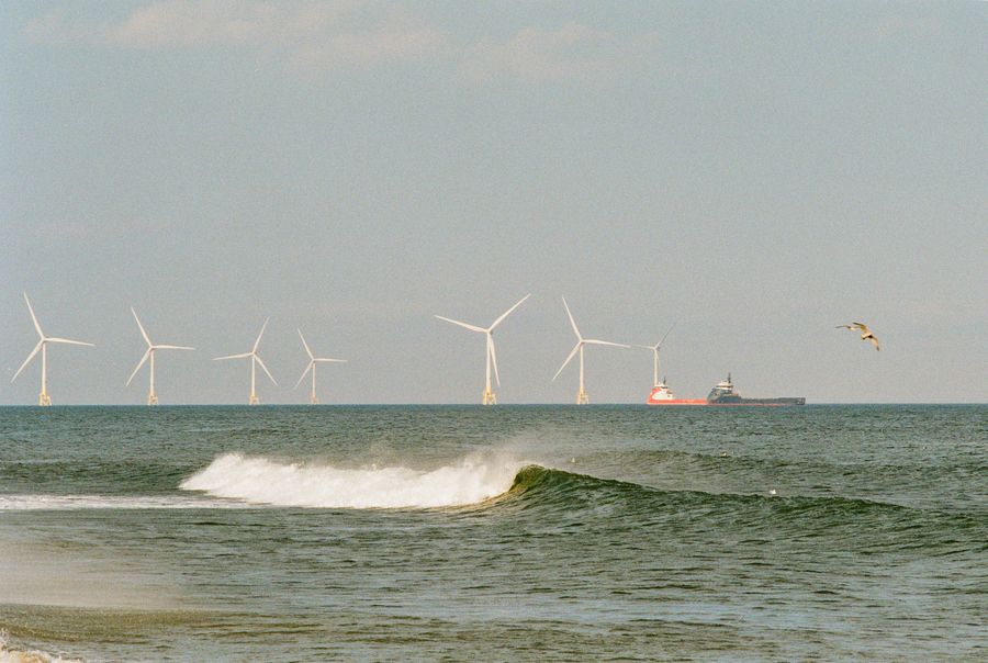 Offshore wind turbines in the North Sea off Aberdeen, Scotland